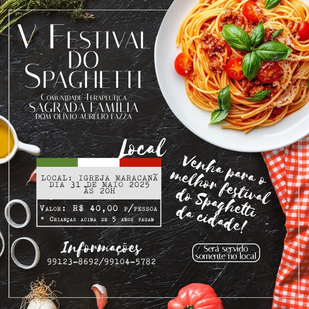 V Festival do Spaghetti acontece em 31 de maio em Foz do Iguaçu com 10 molhos especiais e renda revertida para ações sociais.