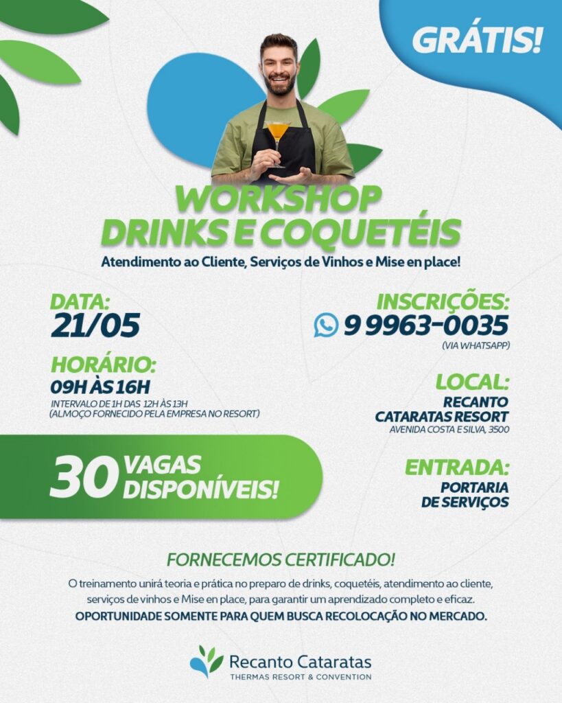 Recanto Cataratas realiza workshop gratuito em Foz do Iguaçu