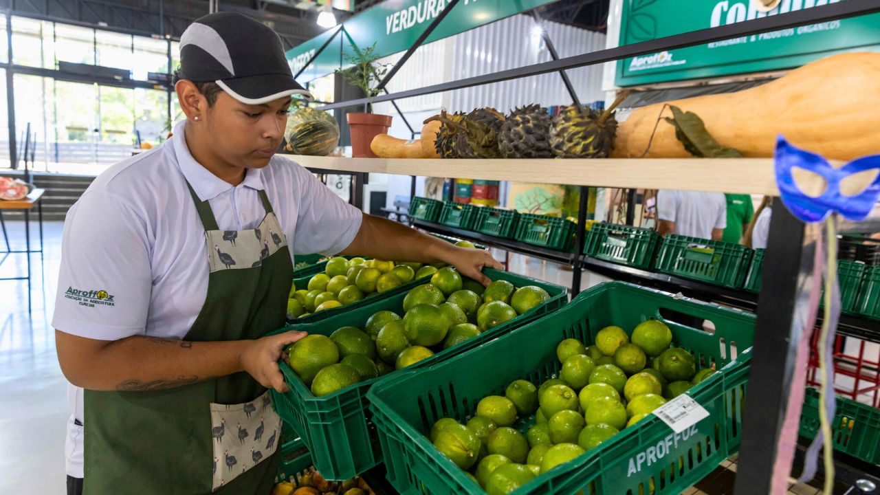Cestas agroecológicas Aproffoz Mercado Público Barrageiro. Foto: Kiko Sierich/Divulgação Itaipu Parquetec.