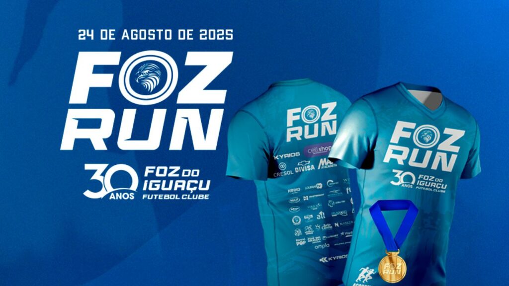 Foz do Iguaçu FC completa 30 anos e celebra com a Foz Run 2025 no dia 24 de agosto. Corrida terá percursos de 4 km e 8 km, premiação e kits.